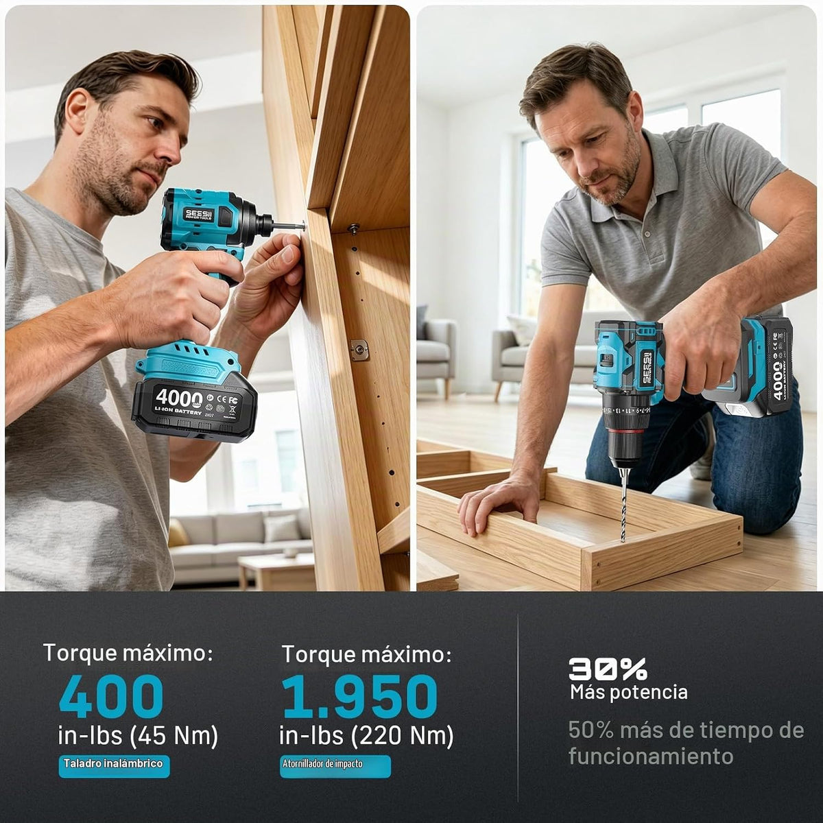 SEESII Taladro sin cable y Juego de Impacto para DIY en el Hogar
