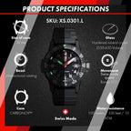 Luminox Leatherback SEA Turtle XS.0301.L Reloj para hombre 1.535 in - Reloj militar en negro función fecha 328.1 ft resistente al agua, Negro -, Correa