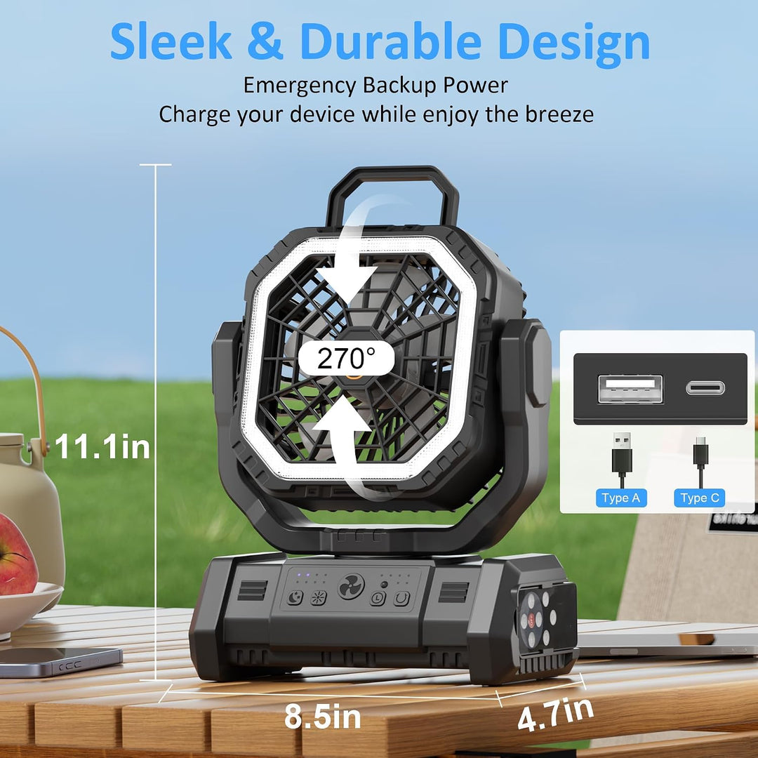 Honesorn - Ventilador de camping recargable de 20000 mAh con LED y...