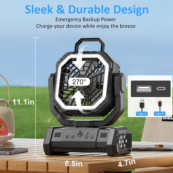Honesorn - Ventilador de camping recargable de 20000 mAh con LED y...
