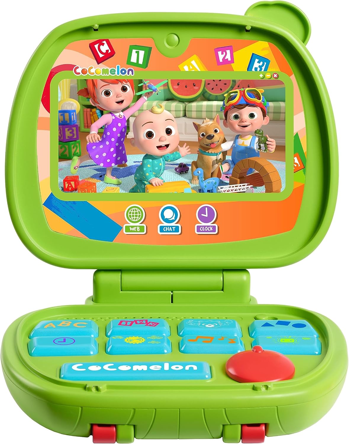 CoComelon Just Play - Juguete para computadora portátil para niños, luces, sonidos y música, fomenta el reconocimiento de letras, números, formas y animales, juguetes para niños con licencia oficial