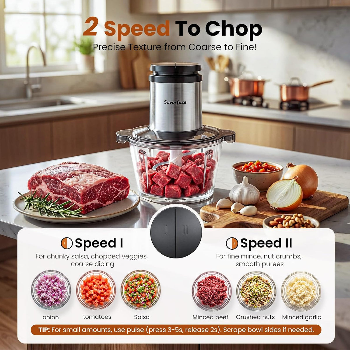 Procesador de alimentos con 2 cuencos (8 tazas+8 tazas), picadora eléctrica
