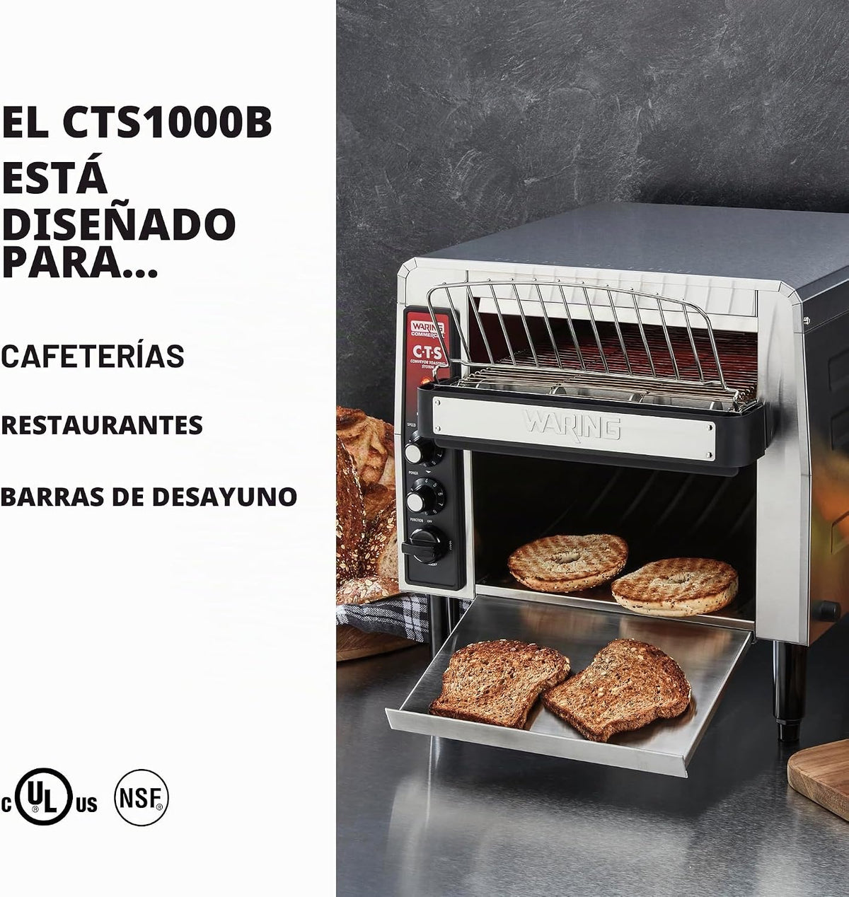 Waring Tostadora transportadora resistente con más de 1000 rebanadas por hora