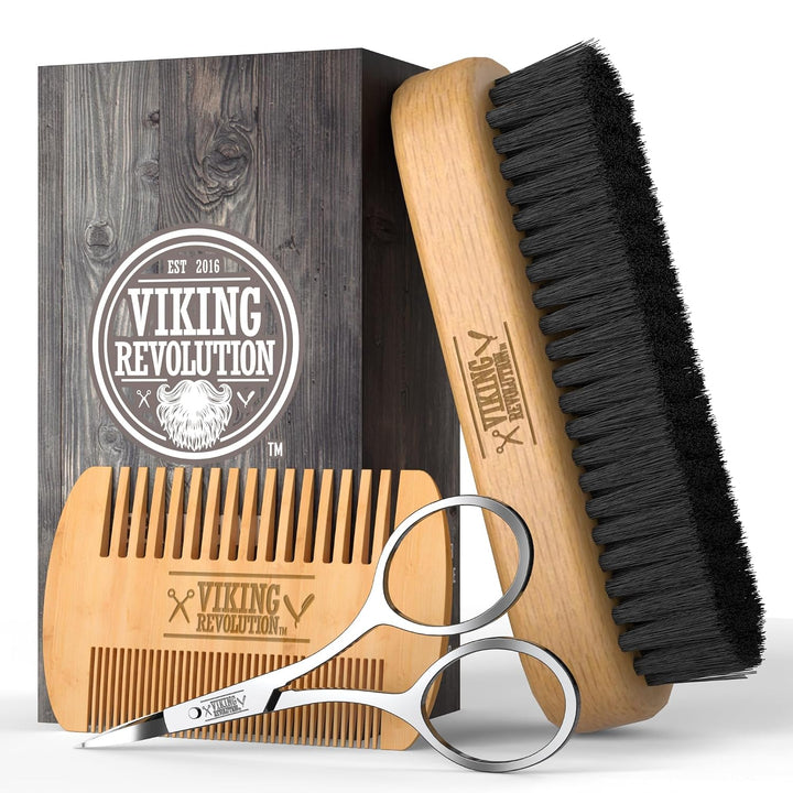 Viking Revolution Juego de peine para barba y cepillo para barba pa...