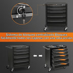 Goplus Cofre de herramientas con ruedas de 5 cajones, gabinete de almacenamiento de herramientas de acero con asa, agujeros para colgar, sistema de bloqueo con llave central