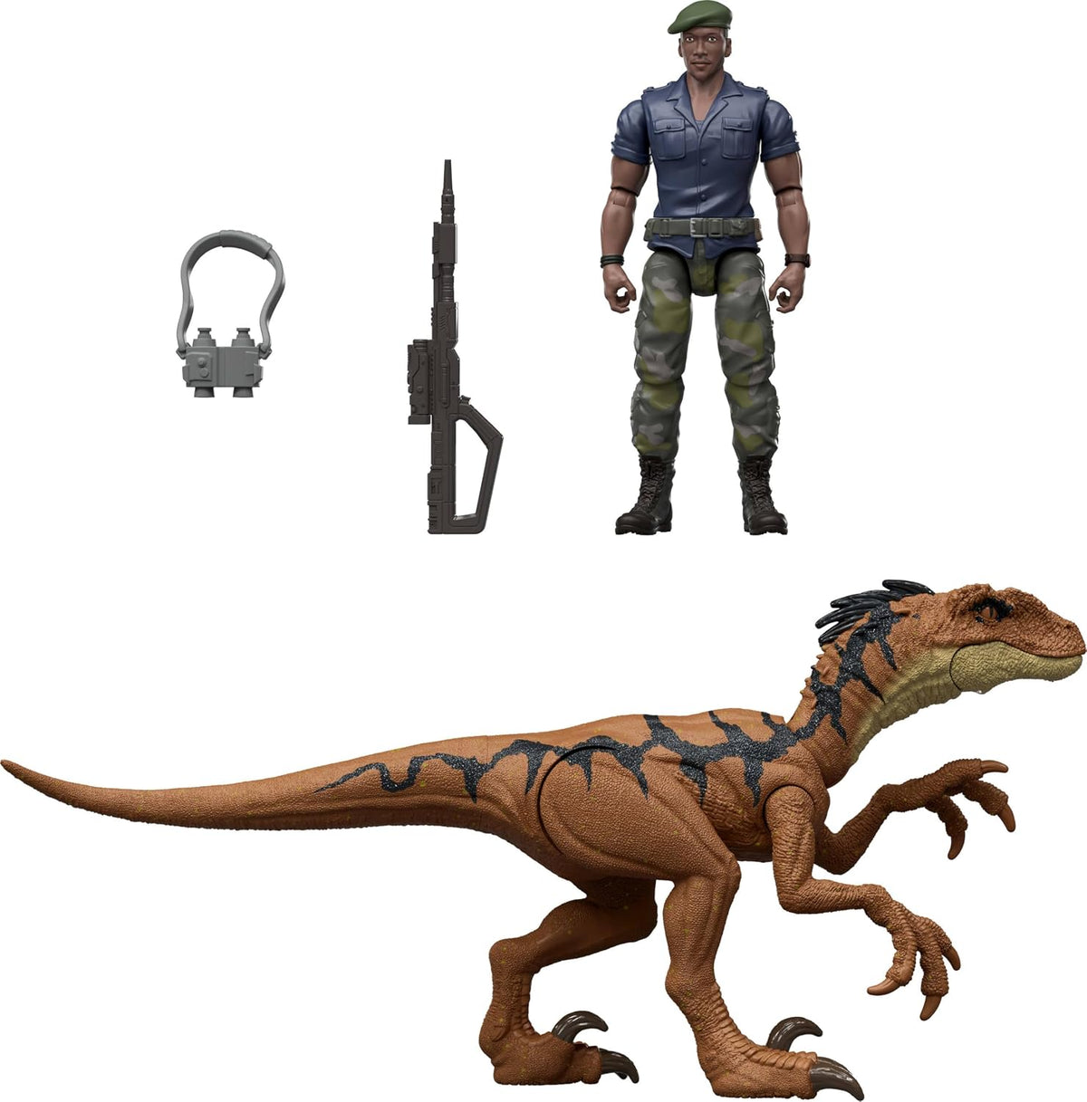Mattel Jurassic World Rebirth - Paquete de figuras de humanos y dinosaurios, Duncan Kincaid y Velociraptor, escala precisa de la película de 3.75 pulgadas, coleccionable