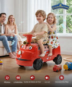 Chuggington - Tren de 2 plazas sin rieles, con licencia de 12 V, para niños de 3 años en adelante, con espacio de almacenamiento, silbato, LED, música, 2 velocidades máximas, 150 libras, rojo