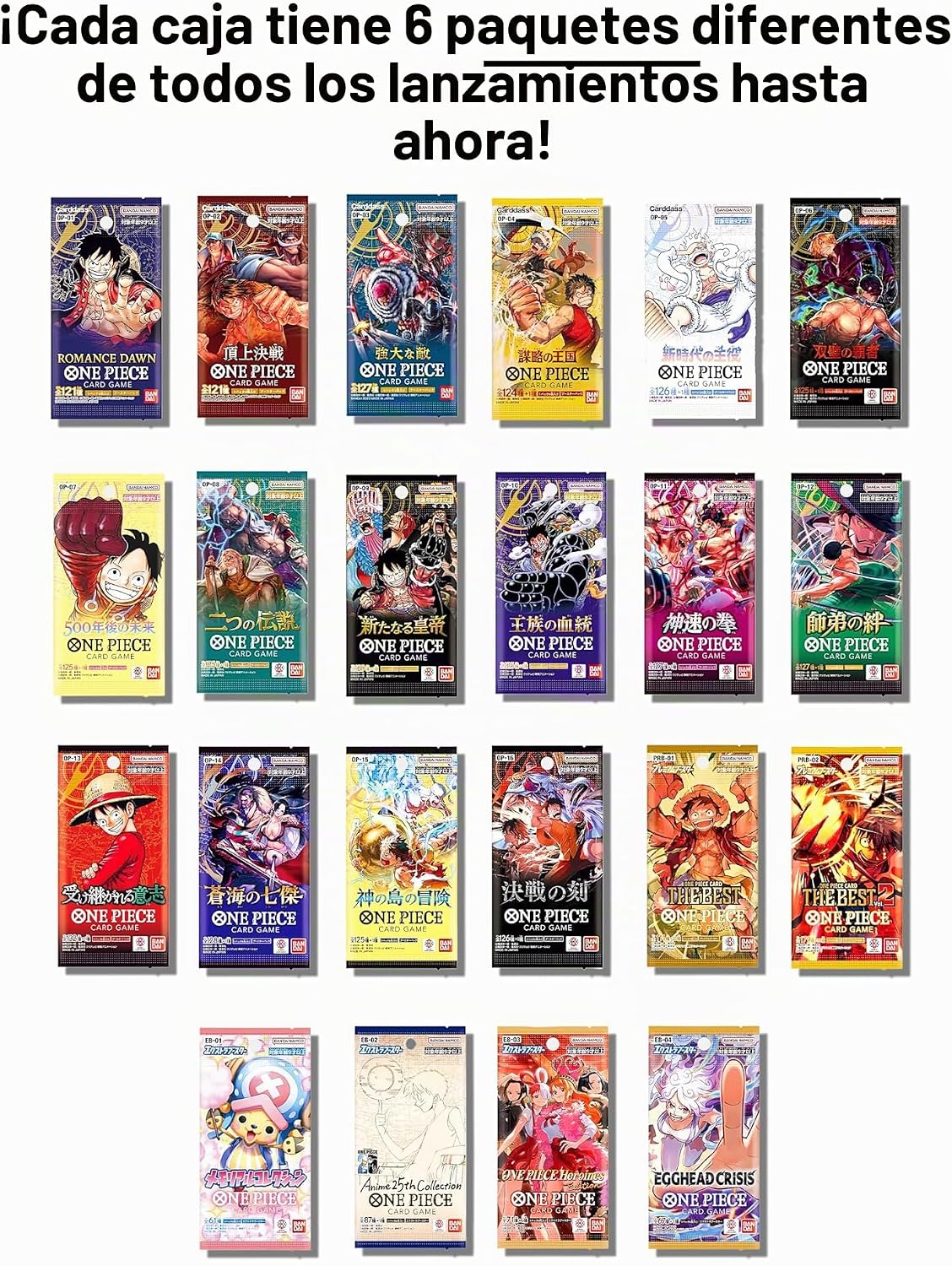 Caja de inicio de colección de tarjetas de una pieza │ 6 paquetes de refuerzo sellados (japonés) │ Juegos surtidos - Sin paquetes duplicados │ 22 lanzamientos y crecimiento │ 1 de cada 20 cajas contiene una tarjeta calificada │ por Slabs of Heat