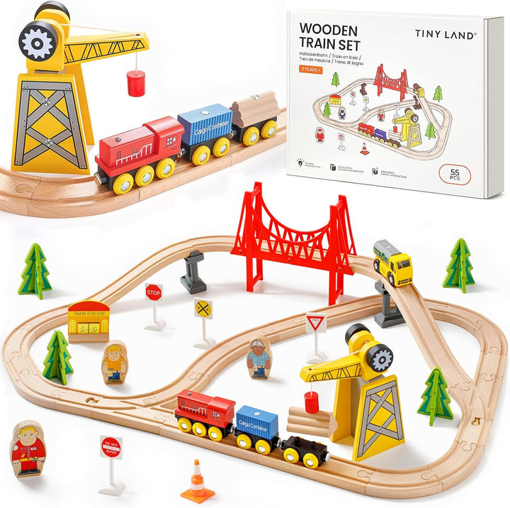 Tiny Land 55 piezas de juego de tren de madera - Compatible con pis...