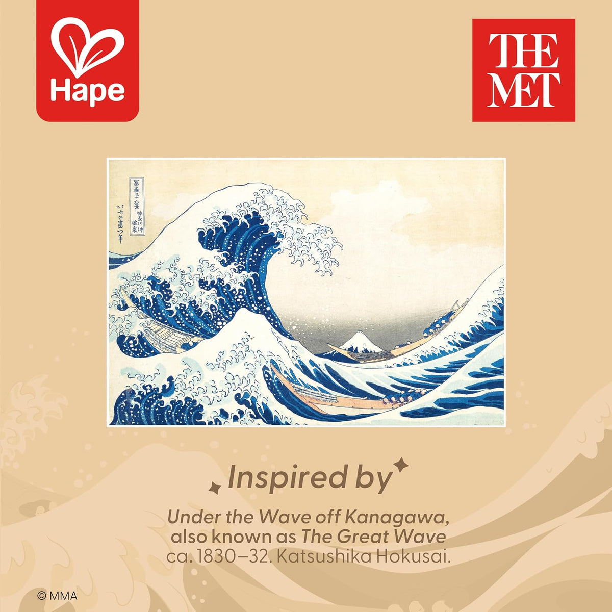 Hape x The Met Hokusai - Bloques de construcción de madera Gran Ola – Juego de bloques inspirado en el arte para edades de 2 a 8 años – Habilidades motoras finas y creatividad