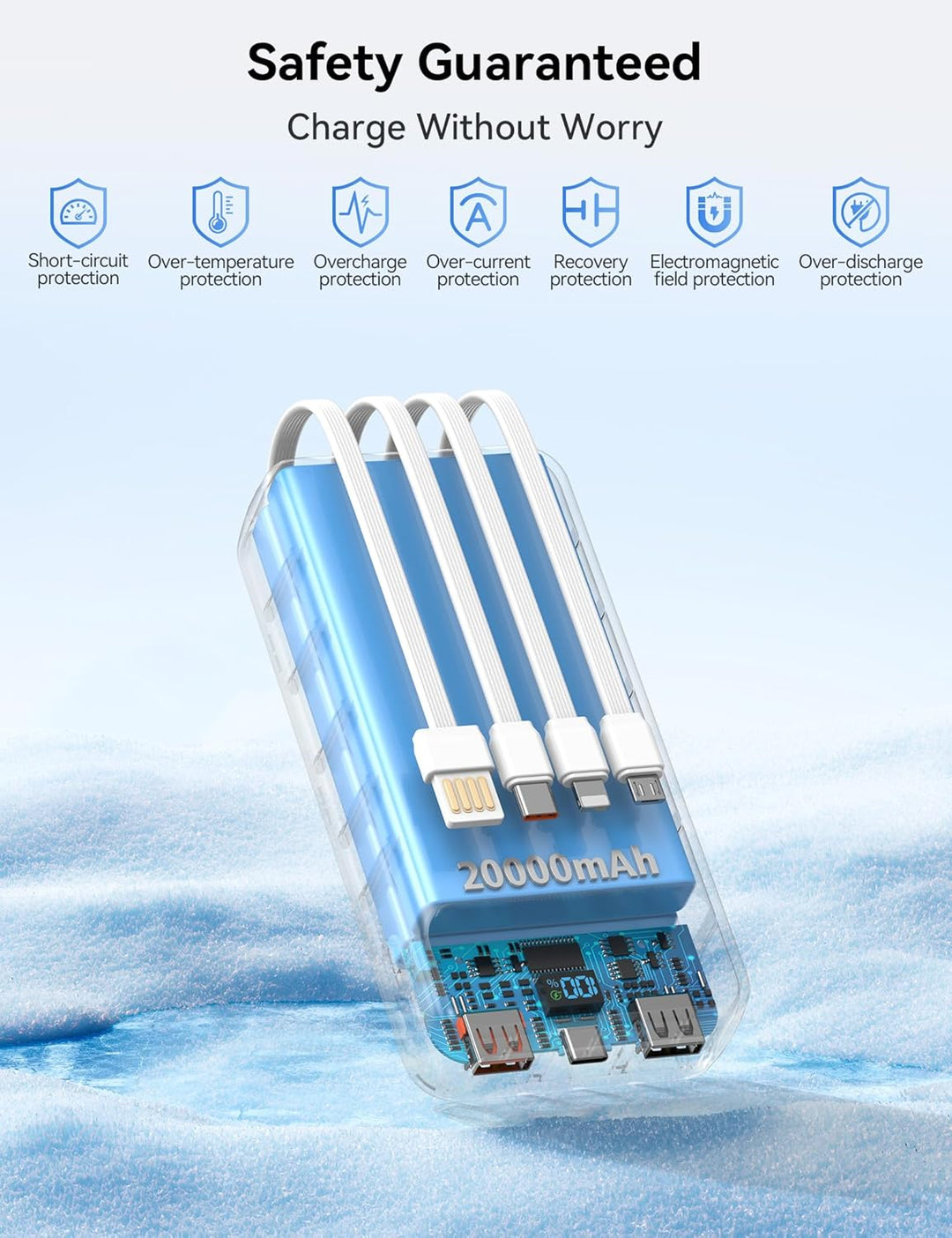 Nusyddy Cargador portátil de 20000 mAh integrado con 4 cables, bate...