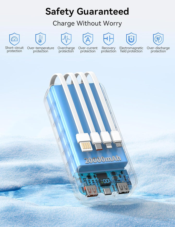 Nusyddy Cargador portátil de 20000 mAh integrado con 4 cables, bate...
