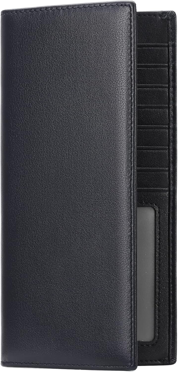 FALAN MULE Cartera de cuero genuino con bloqueo RFID delgada con ta...