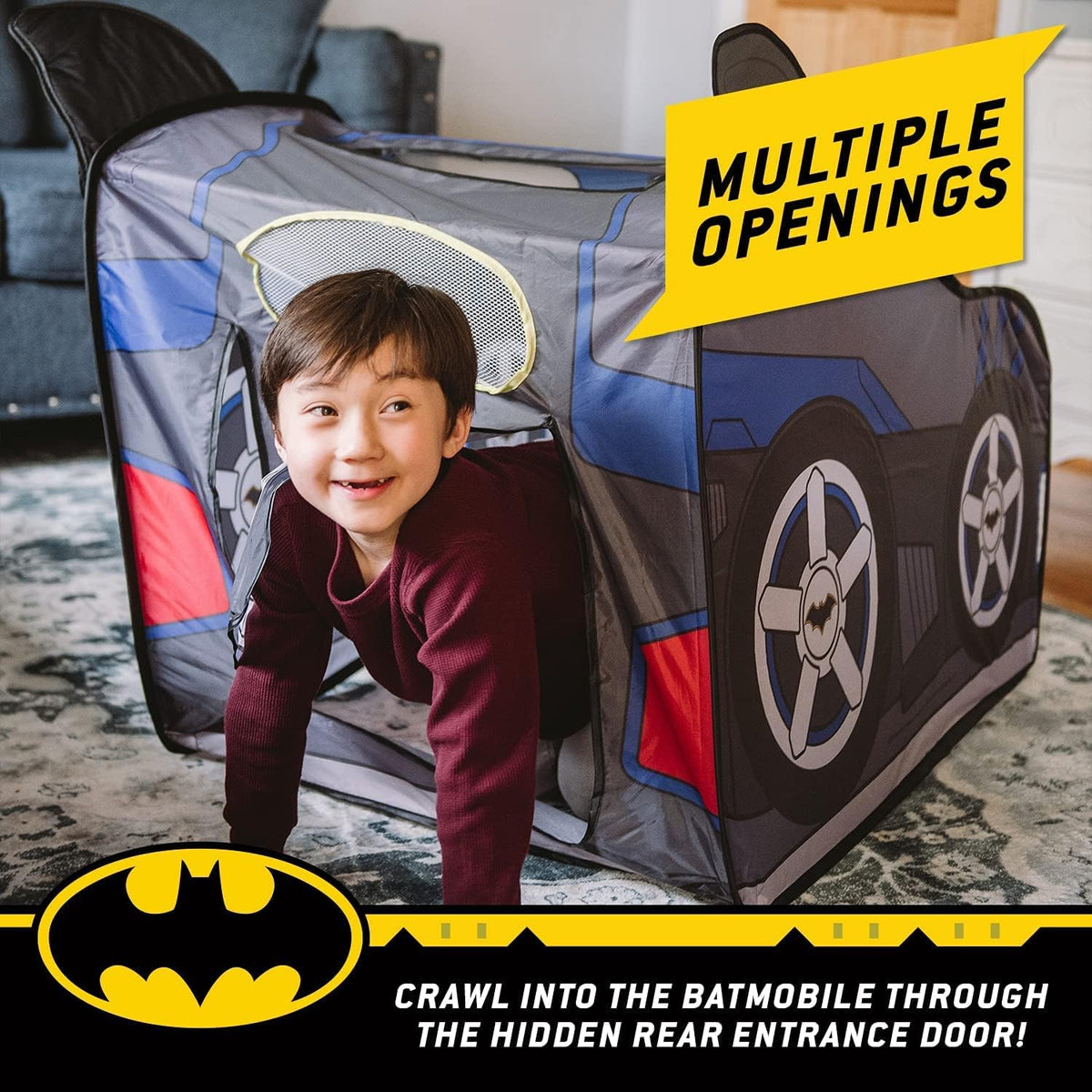 Batman Batmobile Tienda de Campaña Emergente – Casa de Juegos Grande para Interiores para Niños | Se Pliega para un Fácil Almacenamiento con Bolsa de Transporte Incluida | Exclusivo de Amazon – Sunny