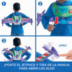 Mattel Disney y Pixar Toy Story 5 Hi-Tech Space Ranger Jetpack, Kit de Juego para Niños, Alas que se Transforman, Luces y Sonidos, Correa Ajustable