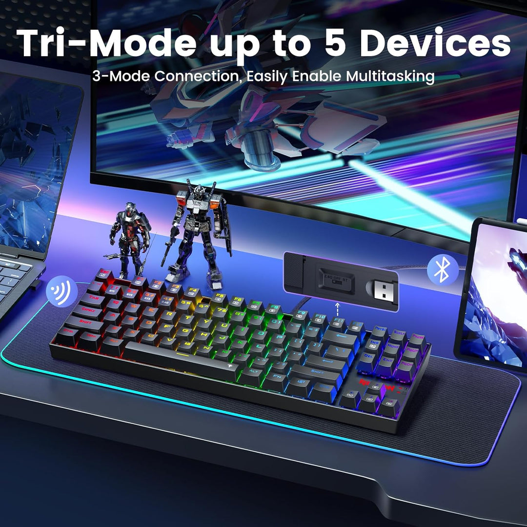 Redragon Teclado inalámbrico para juegos, teclado mecánico tri-modo...