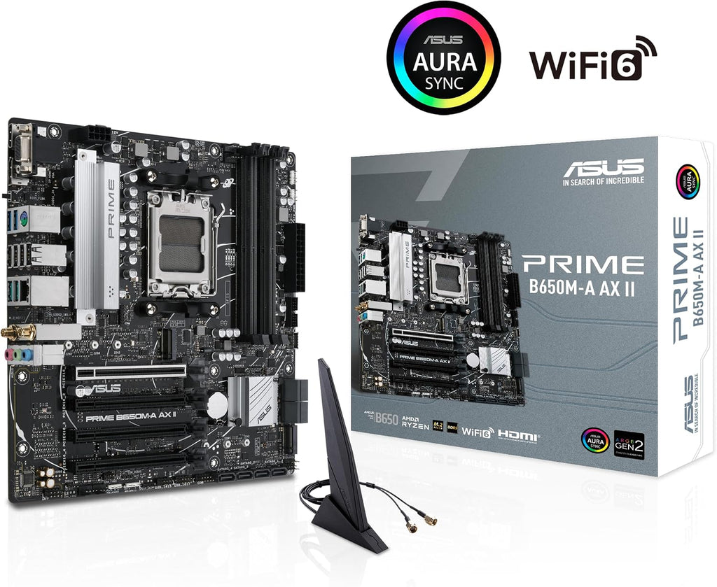 ASUS Prime B650M-A AX II AMD B650 AM5 Ryzen Desktop, PRIME|Negro, Micro-ATX|M.2x2|WiFi6|DP HDMI VGA