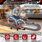 Juego de pista de carreras de ranura 3 en 1 con 4 coches de ranura de alta velocidad, pista de carreras eléctrica que incluye pistas de destello de paso elevado circular, juguetes de regalo de juego