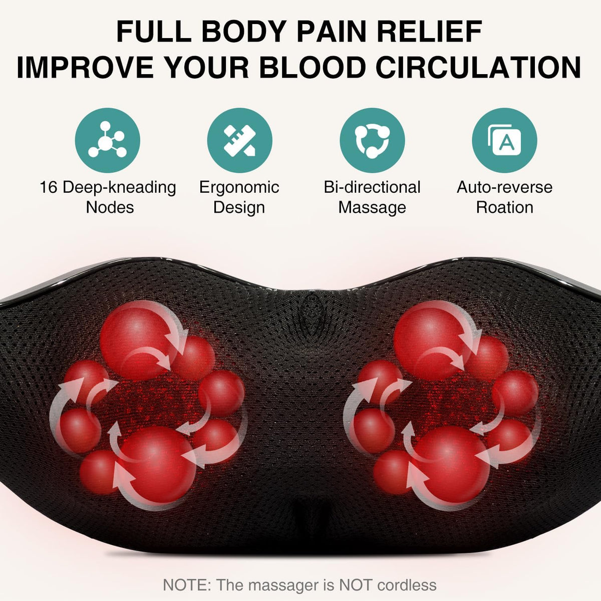 Nekteck Masajeador de cuello Shiatsu con calor para aliviar el dolor, gris