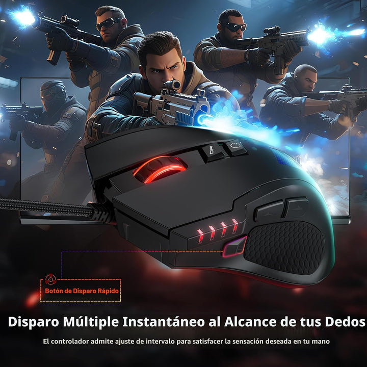 acer Ratón para juegos con cable, mouse ergonómico RGB de 12,800 DP...
