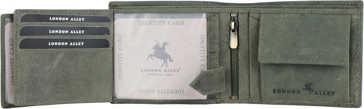LONDON ALLEY ELK Cartera de cuero verde vintage para hombre