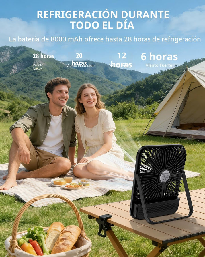 BIVBTP Ventilador de viaje portátil de 8000 mAh, ventilador de escr...