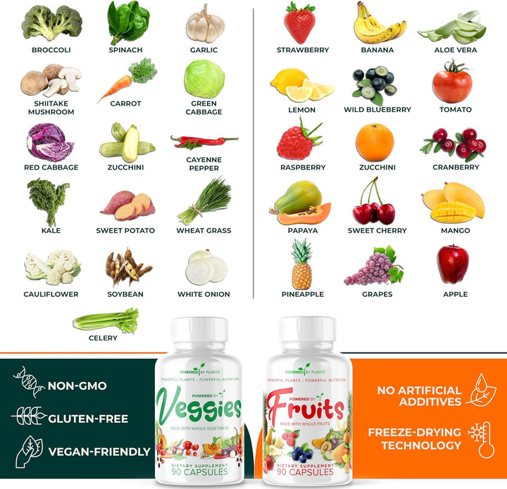 Suplemento diario de frutas y verduras, 180 cápsulas durante 30 día...