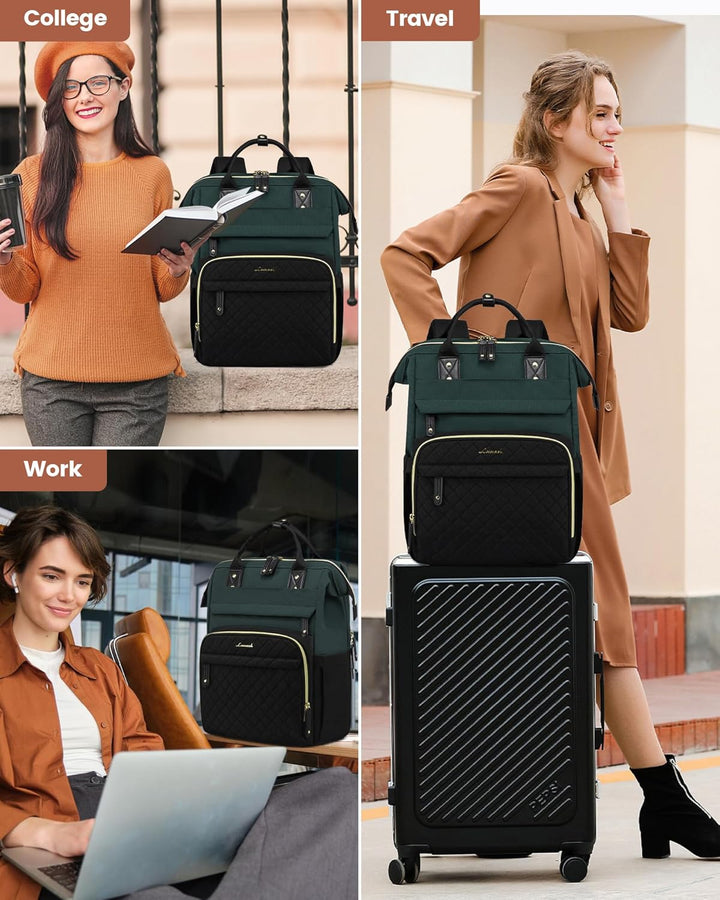 LOVEVOOK Mochila para laptop para mujer, Verde Oscuro Negro, Elegan...