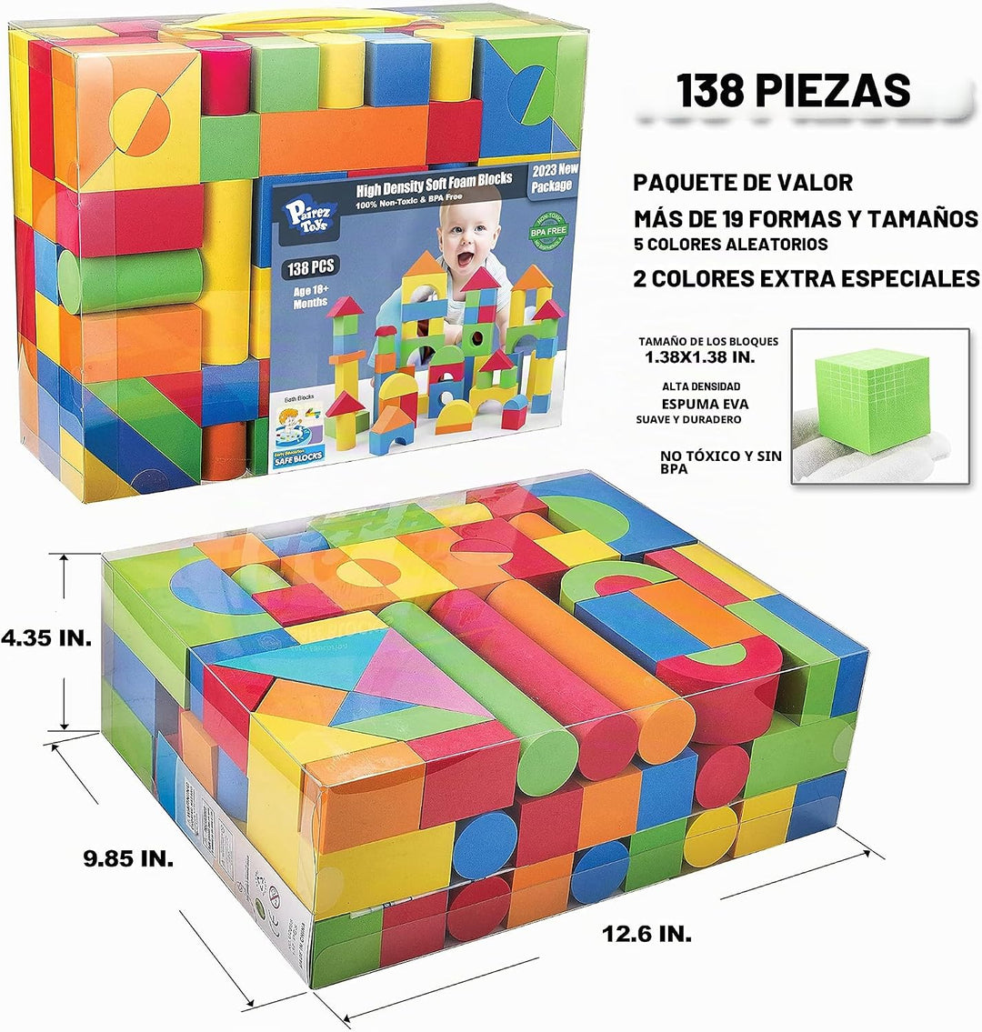 Bloques de espuma para niños pequeños, juego de 138 piezas de bloqu...