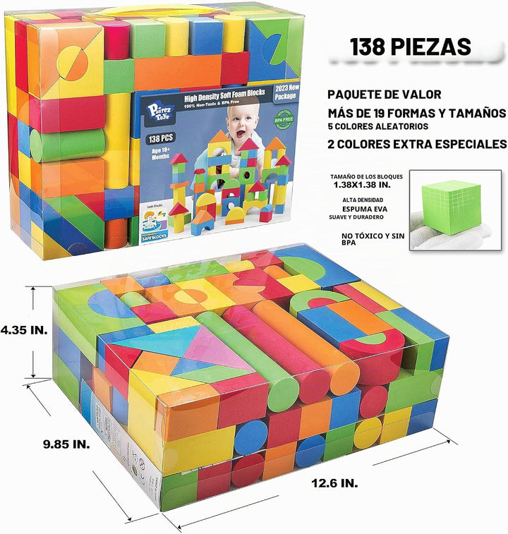 Bloques de espuma para niños pequeños, juego de 138 piezas de bloqu...
