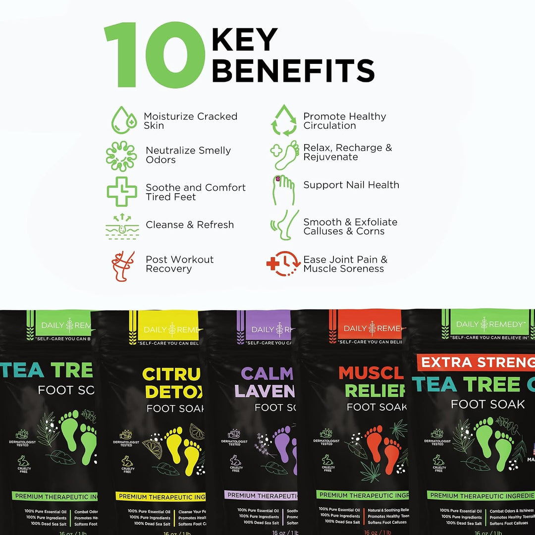 DAILY REMEDY Sales de remojo para pies, paquete variado de 4 unidad...