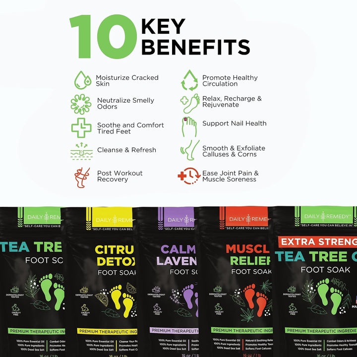 DAILY REMEDY Sales de remojo para pies, paquete variado de 4 unidad...