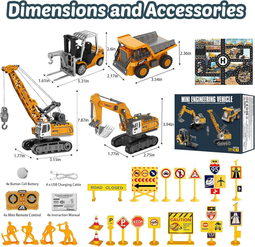 Mini RC Construction Set 1:64 Excavadora, carretilla elevadora, camión