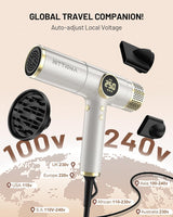 HITTIONA Secador de pelo de viaje de doble voltaje con difusor magn...