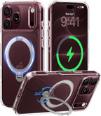 CASEKOO Funda para iPhone 17 Pro con soporte magnético giratorio de 360 grados compatible con MagSafe, protección militar contra caídas de 17 pies con soporte de 6.3 pulgadas, transparente