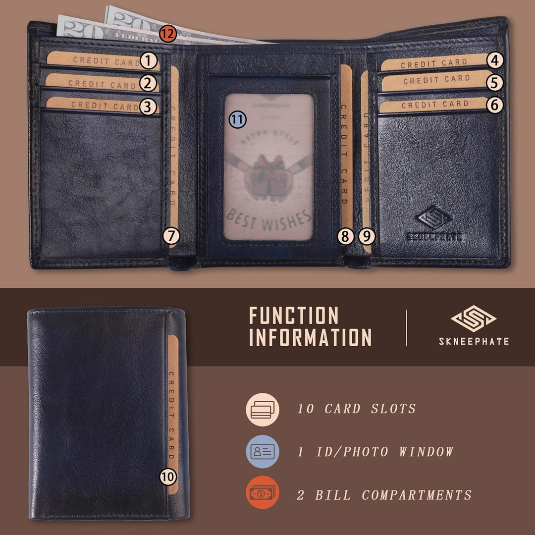 Cartera trifold para hombre de skneephate, carteras de lobo para ho...
