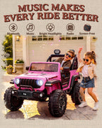First Ride On Auto eléctrico grande de 24 V y 2 plazas para niños, Jeep Wrangler Rubicon con licencia, vehículo Jeep con neumáticos de gran tamaño de 14.5 pulgadas, cinturón de seguridad, control