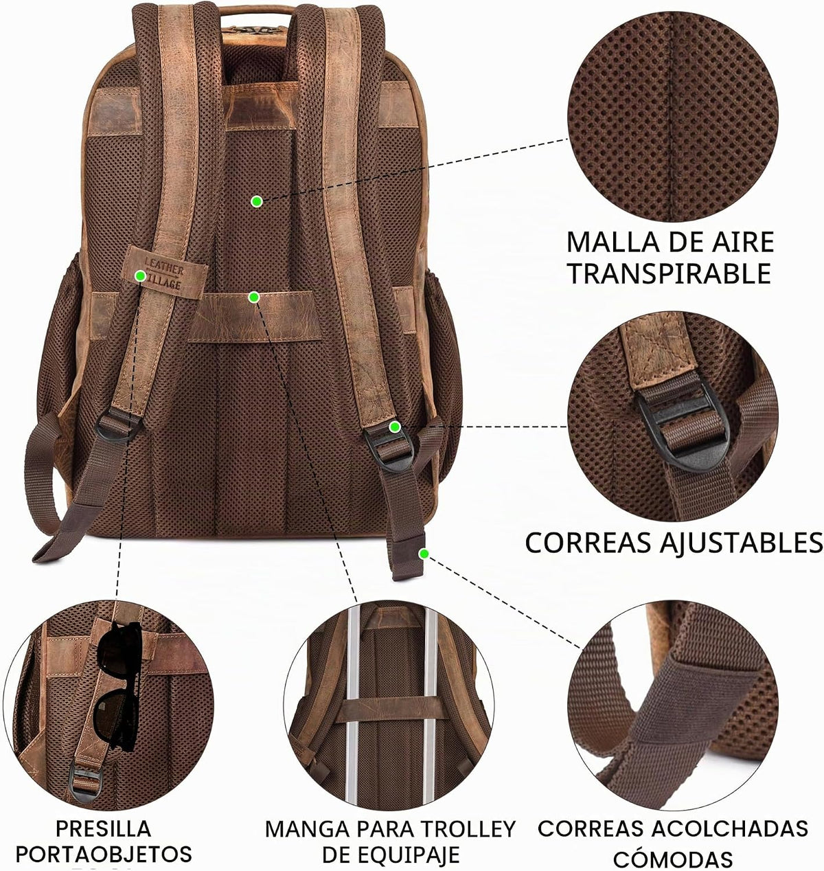 LEATHER VILLAGE Mochila de cuero para hombre de trabajo, Canela, Resistente