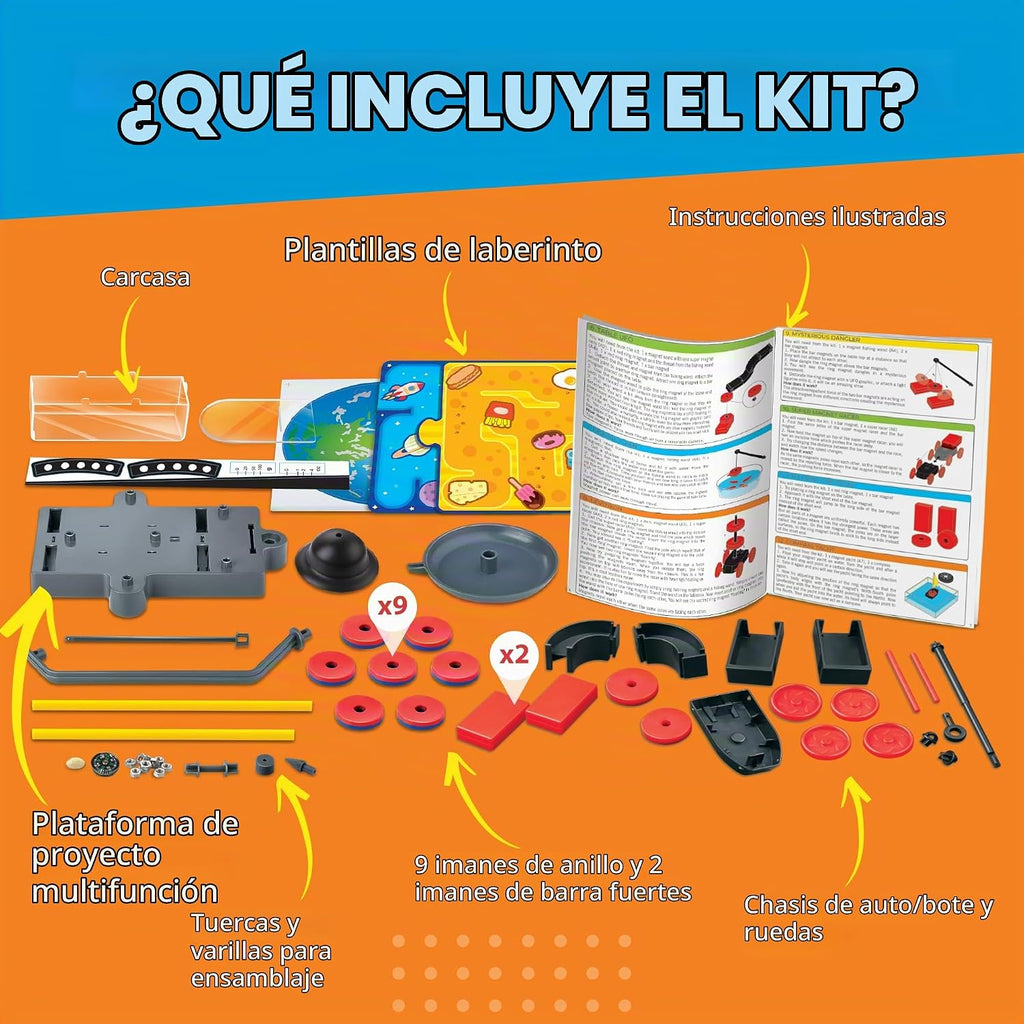 Kit de ciencia magnética 4M para niños a partir de 5 a más de 20 experimentos prácticos con más de 40 componentes, construye transportador Maglev, corredor magnético, OVNI y brújula, juguete educativo