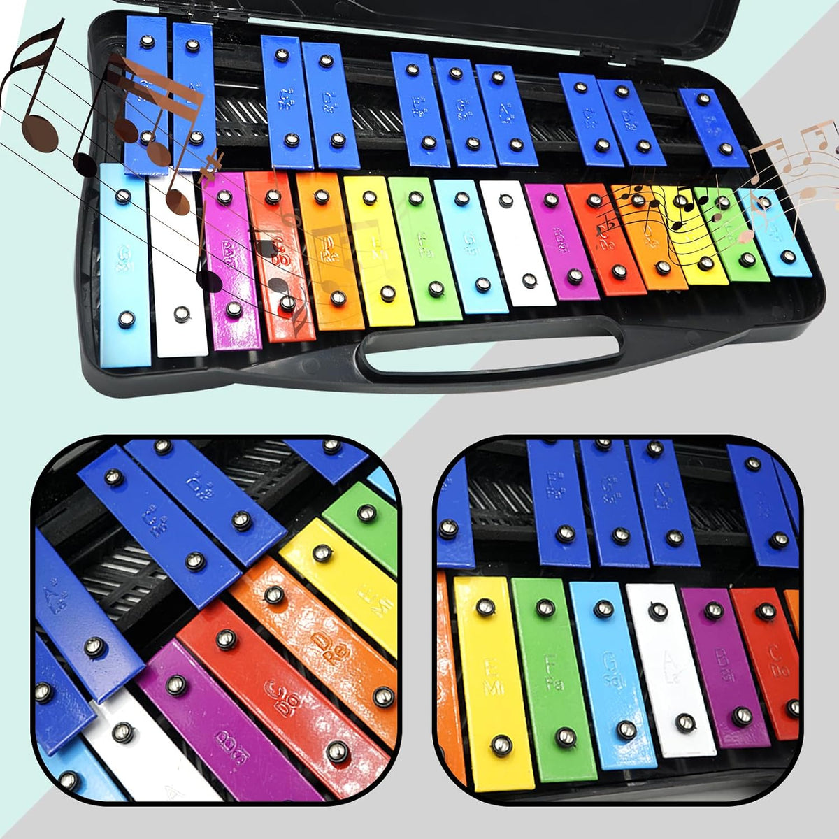 Soulmate Xilófono de 25 notas para niños, juguete musical colorido, llaves de metal, xilófono profesional, instrumento Glockenspiel con estuche y dos mazos seguros para principiantes, enseñanza de música, regalos (negro)