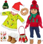 UNICORN ELEMENT 2 juegos de ropa y accesorios para muñecas de Navidad de 18 pulgadas, disfraz de Papá Noel de Navidad, incluyendo vestido de Navidad, suéter, horquilla, sombrero, bufanda, botas, etc