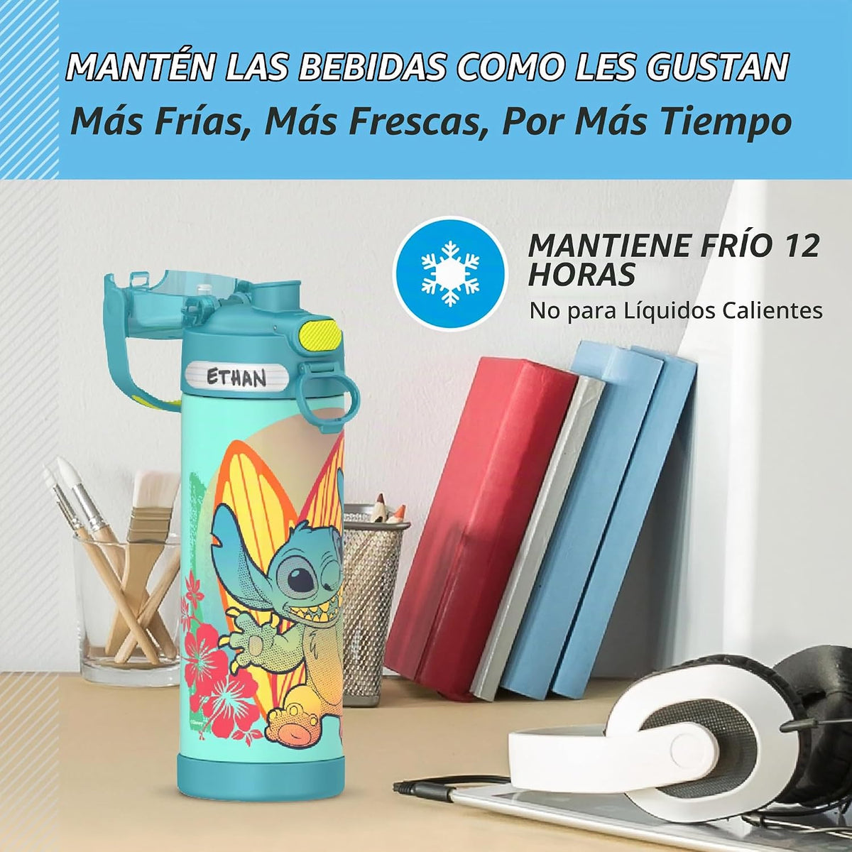 THERMOS FUNTAINER Water Bottle con Spout, 16oz, Stitch