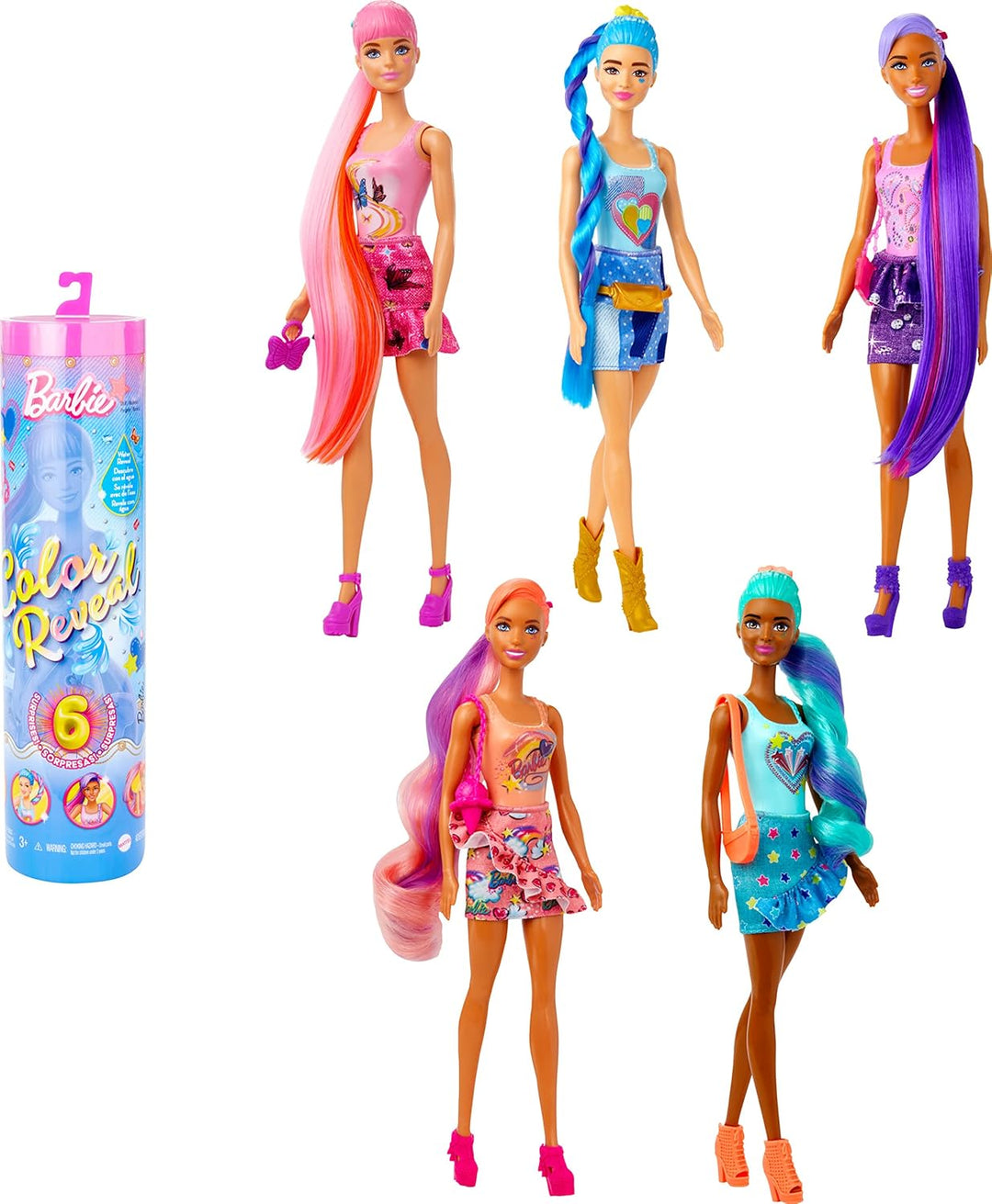 Muñeca Barbie Color Reveal con Accesorios, Serie Denim, Patchwork c...