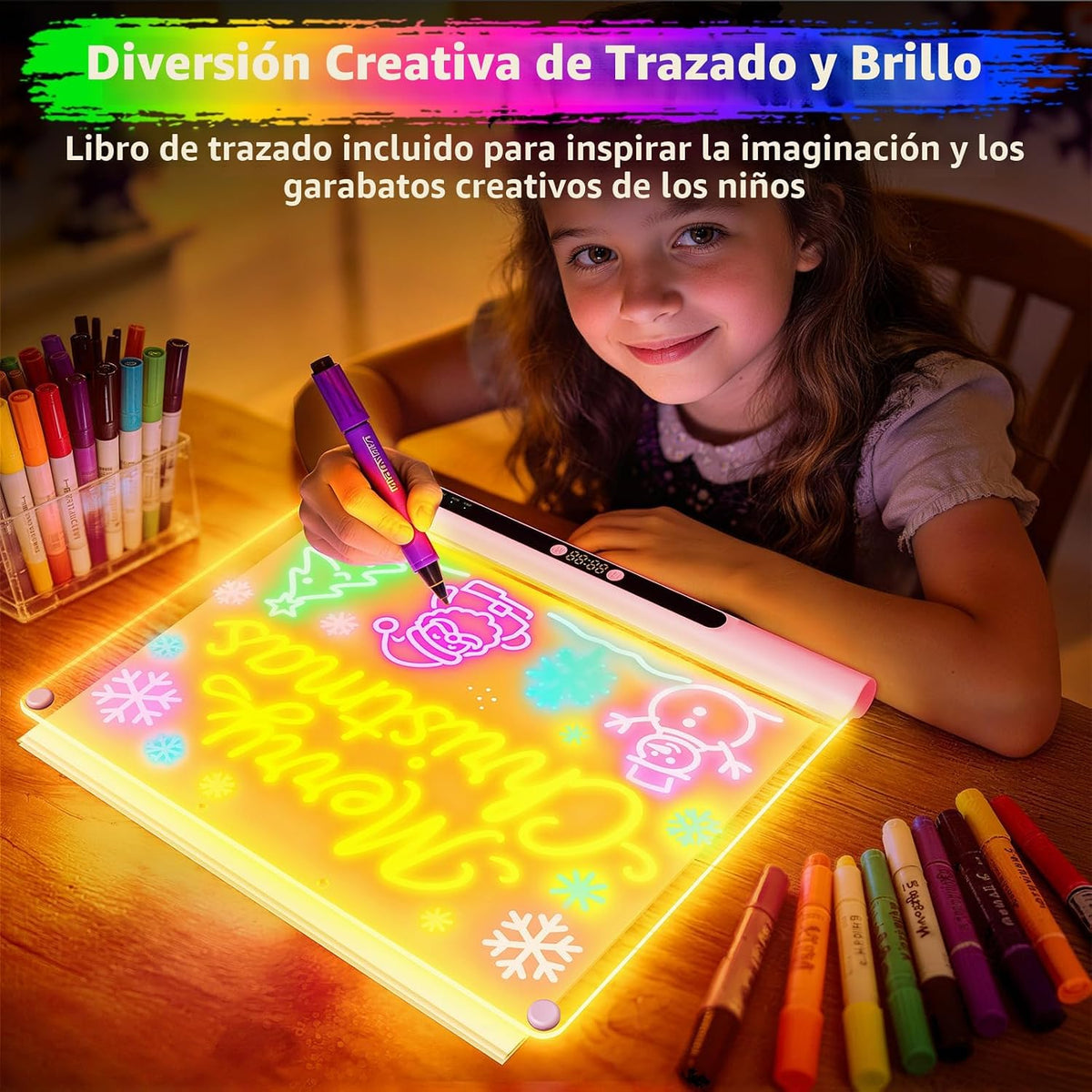 Geokay Tablero de dibujo LED recargable de 16 pulgadas, modos de luz de 9