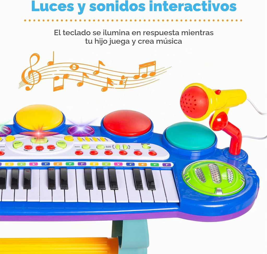 Mejor elección productos para niños, teclado electrónico musical, 37 teclas y micrófono, Azul