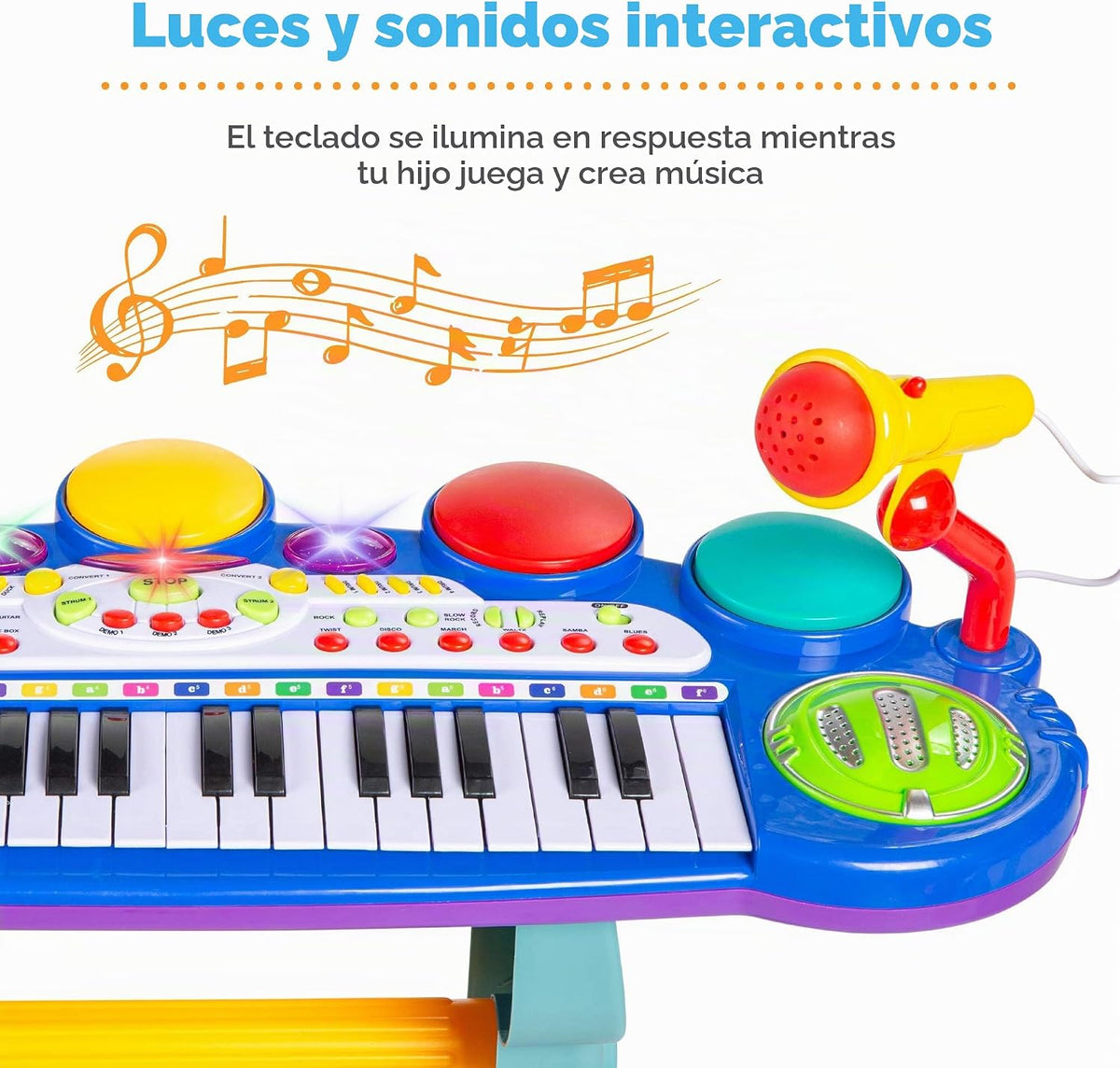 Mejor elección productos para niños, teclado electrónico musical, 37 teclas y micrófono, Azul