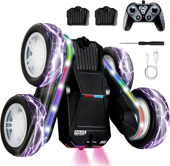 SANGQAOFU Coche de control remoto de policía 4WD 360° Flips RC Stun...