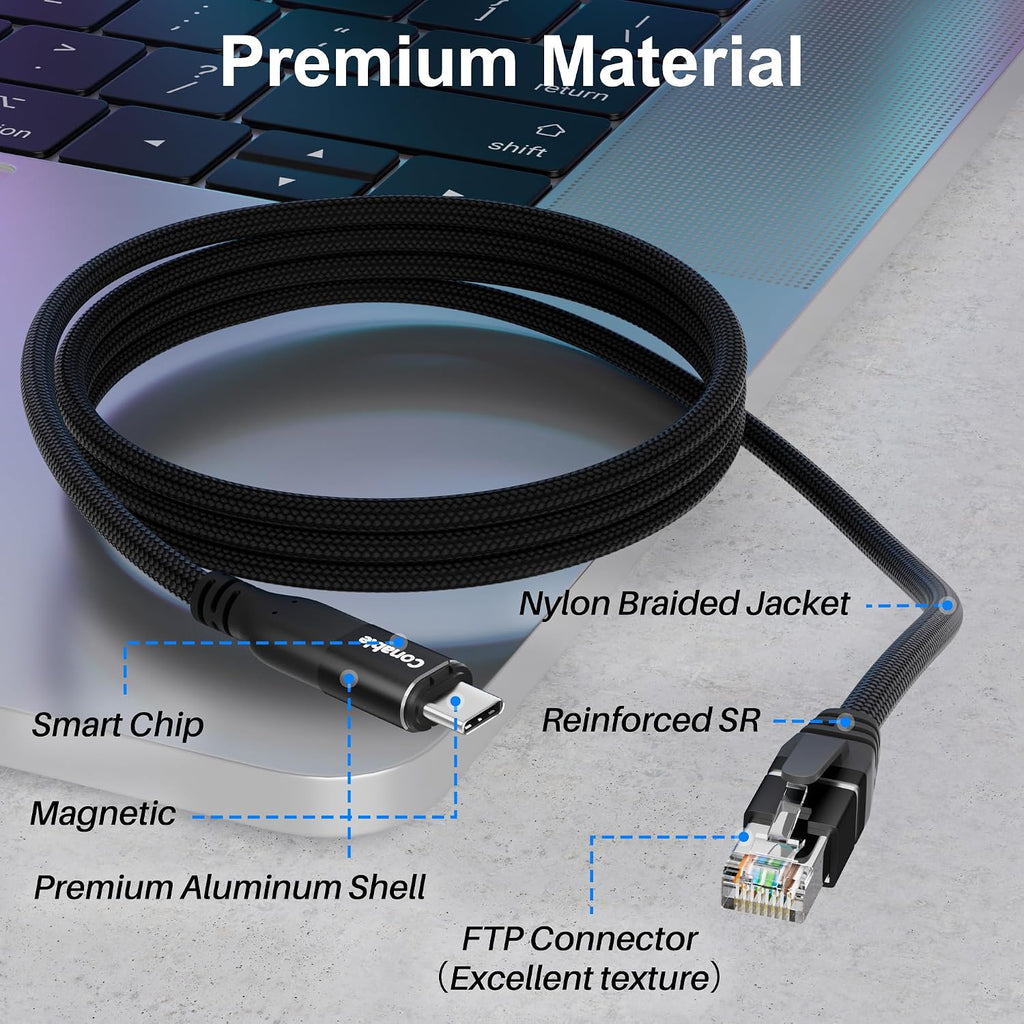 Cable USB C a Ethernet de 6 pies, cable magnético USB tipo C a RJ45