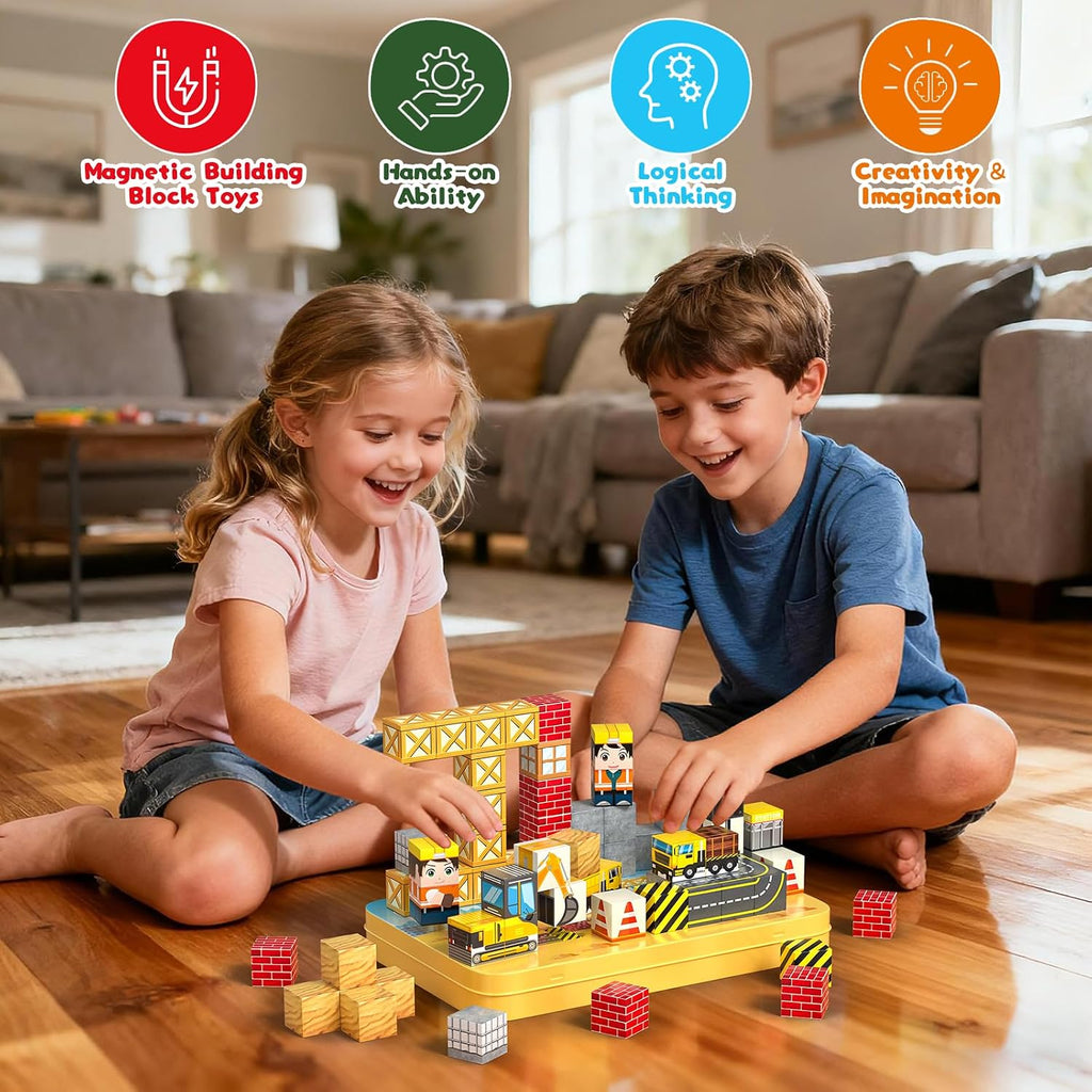 Juego de 60 mini bloques magnéticos de viaje para niños, mini azulejos magnéticos de construcción cubos con caja de hierro portátil, juguete sensorial de construcción STEM para niños pequeños y niñas de 3-5, 4-8, 8-12 +
