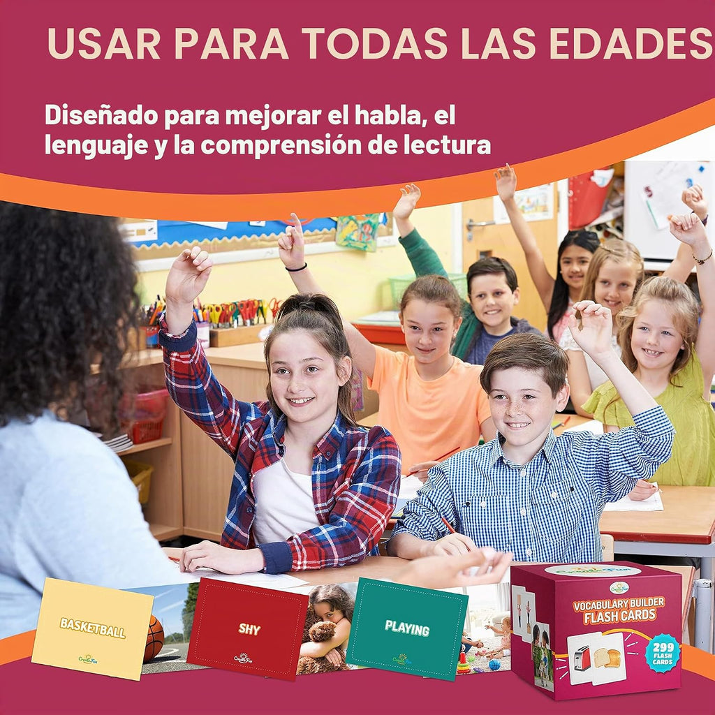 299 tarjetas flash de construcción de vocabulario, tarjetas de fotos educativas para el hogar, materiales de terapia del habla, materiales de enseñanza de ESL incluye emociones, elementos que van